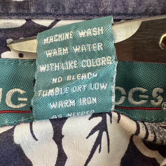 Vintage Big Dogs Hawaiian Shirt Large Blue Floral Short Sleeve Button Up Pocket - Picture 7 of 7